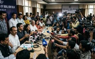 AI genrated symbolic press conference